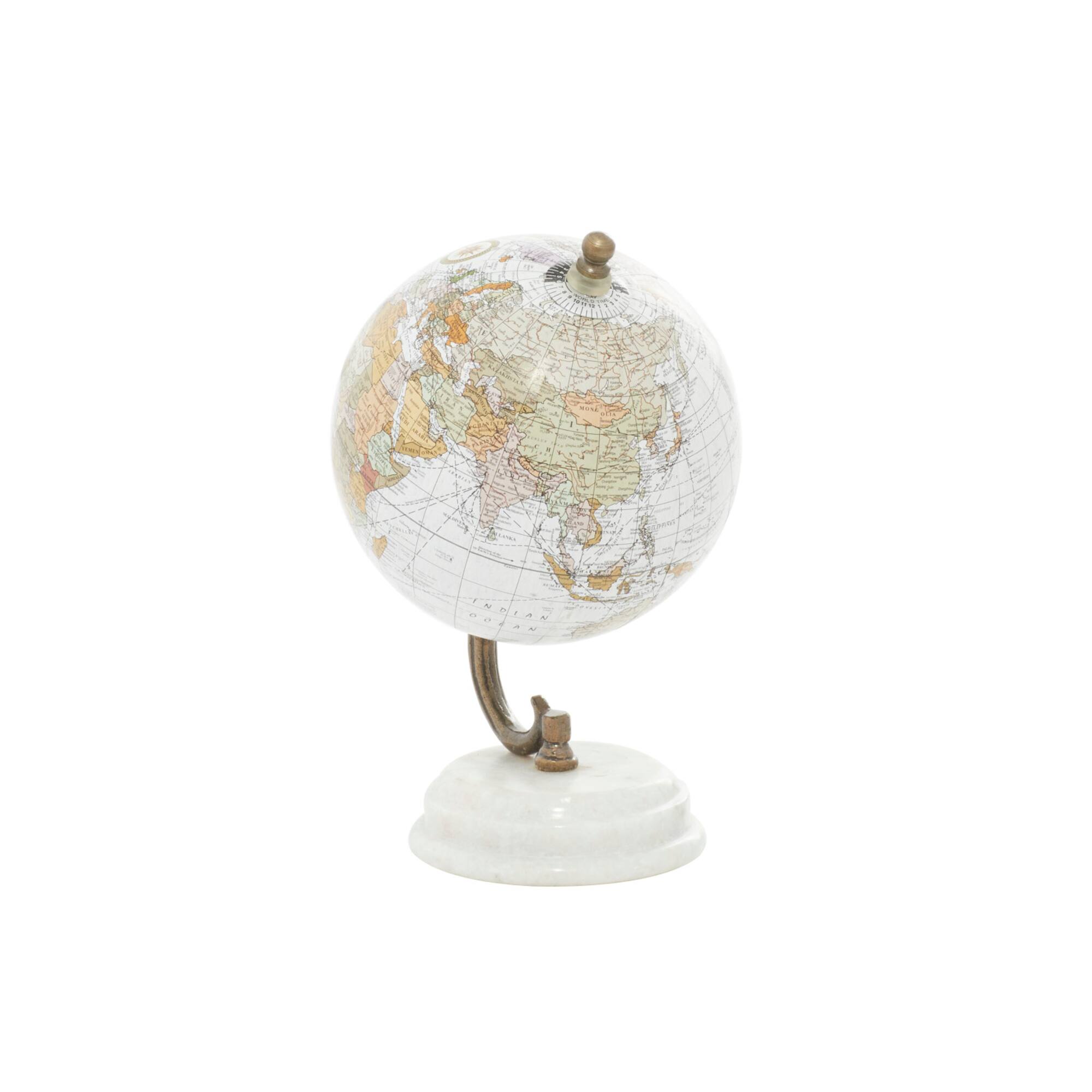 8" White Marble & Metal Modern Globe